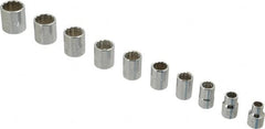 Proto - 10 Piece 3/8" Drive Chrome Finish Socket Set - 12 Points, 5/16" to 7/8" Range, Inch Measurement Standard - Americas Industrial Supply