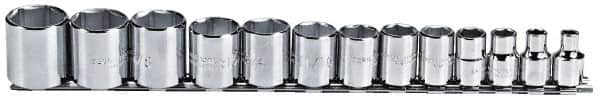 Proto - 13 Piece 3/8" Drive Chrome Finish Socket Set - 6 Points, 1/4" to 1" Range, Inch Measurement Standard - Americas Industrial Supply