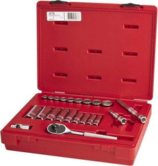 Proto - 22 Piece 3/8" Drive Chrome Finish Deep Well Socket Set - 12 Points, 3/8" to 7/8" Range, Inch Measurement Standard - Americas Industrial Supply