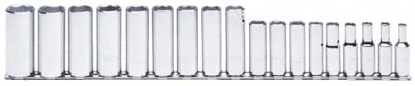 Proto - 13 Piece 3/8" Drive Chrome Finish Deep Well Socket Set - 6 Points, 1/4" to 1" Range, Inch Measurement Standard - Americas Industrial Supply