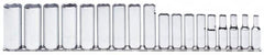 Proto - 13 Piece 3/8" Drive Chrome Finish Deep Well Socket Set - 6 Points, 1/4" to 1" Range, Inch Measurement Standard - Americas Industrial Supply