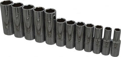 Proto - 12 Piece 3/8" Drive Chrome Finish Deep Well Socket Set - 6 Points, 8mm to 19mm Range, Metric Measurement Standard - Americas Industrial Supply