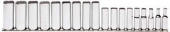 Proto - 18 Piece 3/8" Drive Chrome Finish Deep Well Socket Set - 12 Points, 6mm to 23mm Range, Metric Measurement Standard - Americas Industrial Supply
