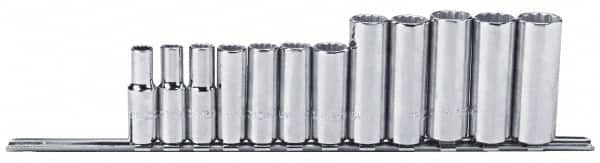 Proto - 12 Piece 3/8" Drive Chrome Finish Deep Well Socket Set - 12 Points, 8mm to 19mm Range, Metric Measurement Standard - Americas Industrial Supply