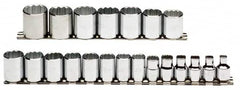 Proto - 21 Piece 3/8" Drive Chrome Finish Socket Set - 12 Points, 6mm to 26mm Range, Metric Measurement Standard - Americas Industrial Supply