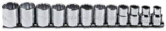 Proto - 12 Piece 3/8" Drive Chrome Finish Socket Set - 12 Points, 8mm to 19mm Range, Metric Measurement Standard - Americas Industrial Supply