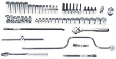 Proto - 57 Piece 3/8" Drive Chrome Finish Deep Well Socket Set - 12 Points, 6mm to 22mm Range, Metric Measurement Standard - Americas Industrial Supply