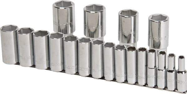 Proto - 19 Piece 1/2" Drive Chrome Finish Deep Well Socket Set - 6 Points, 3/8" to 1-1/2" Range, Inch Measurement Standard - Americas Industrial Supply