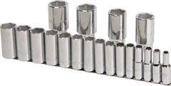 Proto - 19 Piece 1/2" Drive Chrome Finish Deep Well Socket Set - 6 Points, 3/8" to 1-1/2" Range, Inch Measurement Standard - Americas Industrial Supply