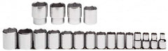 Proto - 19 Piece 1/2" Drive Chrome Finish Socket Set - 6 Points, 3/8" to 1-1/2" Range, Inch Measurement Standard - Americas Industrial Supply