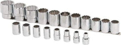 Proto - 19 Piece 1/2" Drive Chrome Finish Socket Set - 12 Points, 3/8" to 1-1/2" Range, Inch Measurement Standard - Americas Industrial Supply