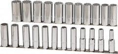 Proto - 23 Piece 1/2" Drive Chrome Finish Deep Well Socket Set - 12 Points, 10mm to 32mm Range, Metric Measurement Standard - Americas Industrial Supply