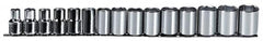Proto - 15 Piece 1/2" Drive Chrome Finish Socket Set - 6 Points, 10mm to 24mm Range, Metric Measurement Standard - Americas Industrial Supply
