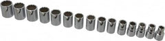 Proto - 15 Piece 1/2" Drive Chrome Finish Socket Set - 12 Points, 10mm to 24mm Range, Metric Measurement Standard - Americas Industrial Supply