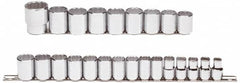 Proto - 24 Piece 1/2" Drive Chrome Finish Socket Set - 12 Points, 10mm to 36mm Range, Metric Measurement Standard - Americas Industrial Supply