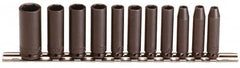 Proto - 11 Piece 1/4" Drive Black Finish Deep Well Impact Socket Set - 6 Points, 3/16" to 5/8" Range, Inch Measurement Standard - Americas Industrial Supply