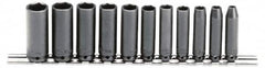 Proto - 11 Piece 1/4" Drive Black Finish Deep Well Impact Socket Set - 6 Points, 5mm to 15mm Range, Metric Measurement Standard - Americas Industrial Supply