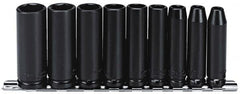 Proto - 9 Piece 3/8" Drive Black Finish Deep Well Impact Socket Set - 6 Points, 1/4" to 3/4" Range, Inch Measurement Standard - Americas Industrial Supply