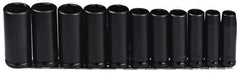 Proto - 11 Piece 1/2" Drive Black Finish Deep Well Impact Socket Set - 6 Points, 1/2" to 1-1/8" Range, Inch Measurement Standard - Americas Industrial Supply