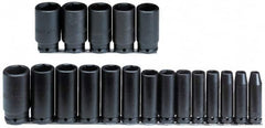 Proto - 19 Piece 1/2" Drive Black Finish Deep Well Impact Socket Set - 6 Points, 3/8" to 1-1/2" Range, Inch Measurement Standard - Americas Industrial Supply