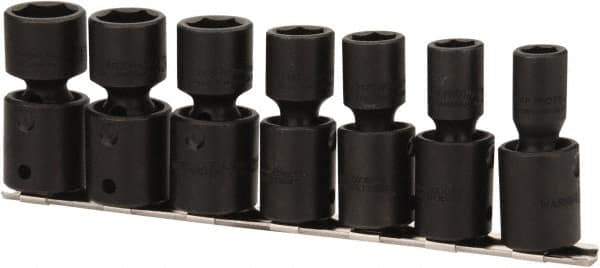 Proto - 7 Piece 1/2" Drive Black Finish Impact Socket Set - 6 Points, 7/16" to 13/16" Range, Inch Measurement Standard - Americas Industrial Supply
