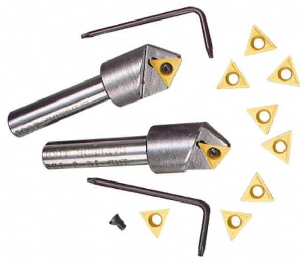 Everede Tool - 60° Included Angle, 0.713" Max Cut Diam, 3/4" Body Diam, 1/2" Shank Diam, 2-1/2" OAL, Indexable Countersink - 1 Triangle Insert, TPGH 215 Insert Style, Series IND - Americas Industrial Supply