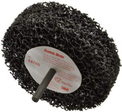 3M - 4" Very Coarse Grade Silicon Carbide Deburring Disc - 1/4" Shank Diam, 1" Center Hole, Shank Connection, Black, 8,000 Max RPM - Americas Industrial Supply