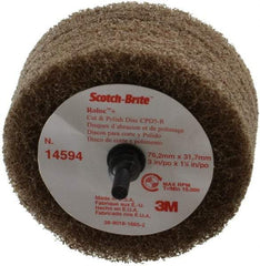3M - 3" Medium Grade Aluminum Oxide Deburring Disc - 1/4" Shank Diam, Shank Connection, Tan, 8,500 Max RPM - Americas Industrial Supply