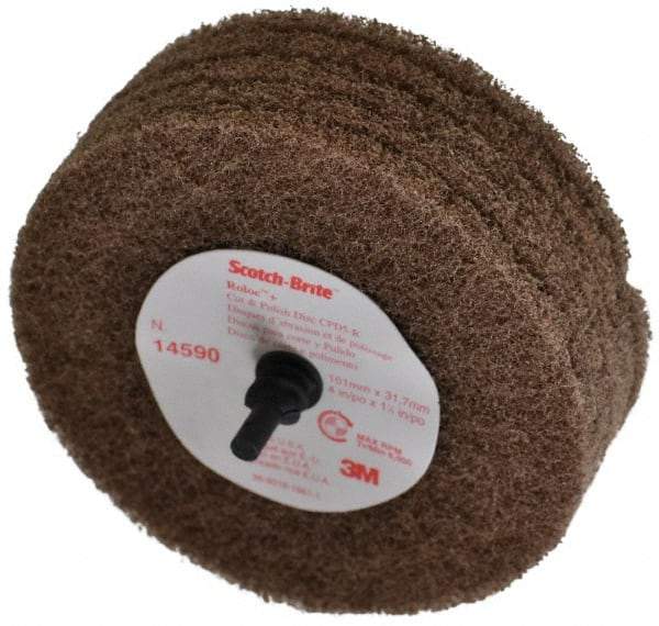 3M - 4" Medium Grade Aluminum Oxide Deburring Disc - 1/4" Shank Diam, Shank Connection, Tan, 6,000 Max RPM - Americas Industrial Supply