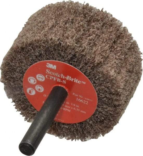 3M - 2" Diam x 1" Face Width, Medium Aluminum Oxide Nonwoven Mounted Flap Wheel - 1/4" Shank Mount, 12,000 Max RPM - Americas Industrial Supply