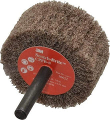 3M - 2" Diam x 1" Face Width, Medium Aluminum Oxide Nonwoven Mounted Flap Wheel - 1/4" Shank Mount, 12,000 Max RPM - Americas Industrial Supply
