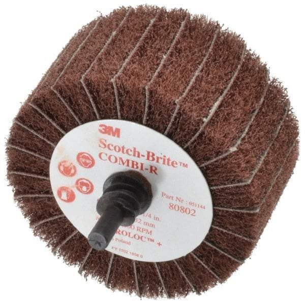 3M - 2-1/2" Diam x 1-1/4" Face Width, Medium Aluminum Oxide Nonwoven & Coated Mounted Flap Wheel - Roloc Mount, 80 Grit, X Weighted Backing, 7,000 Max RPM - Americas Industrial Supply