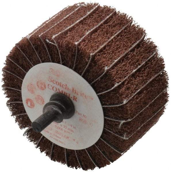 3M - 2-1/2" Diam x 1-1/4" Face Width, Very Fine Aluminum Oxide Nonwoven & Coated Mounted Flap Wheel - Roloc Mount, 180 Grit, X Weighted Backing, 7,000 Max RPM - Americas Industrial Supply