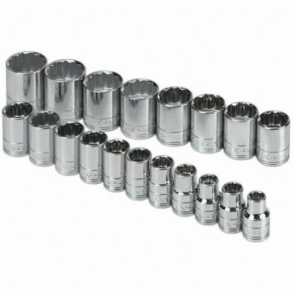 SK - 1/2" Drive Standard Socket Set - 10 to 28mm, Metric Measurement Standard - Americas Industrial Supply