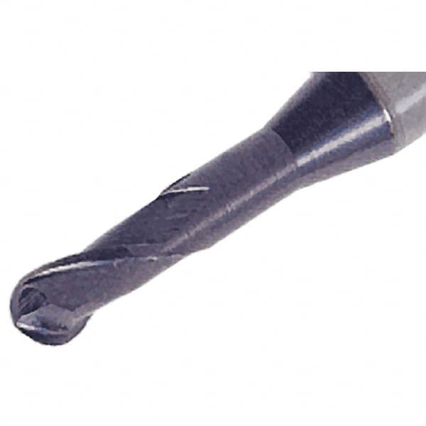 Iscar - 1.4mm Diam, 2.1mm LOC, 2 Flute Solid Carbide Ball End Mill - TiAlN Finish, Single End, 50mm OAL, 4mm Shank Diam, Spiral Flute - Americas Industrial Supply