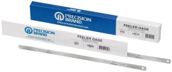 Precision Brand - 0.016 Inch Thick x 1/2 Inch Wide x 12 Inch Leaf Length, Parallel Feeler Gage - High Carbon Steel - Americas Industrial Supply