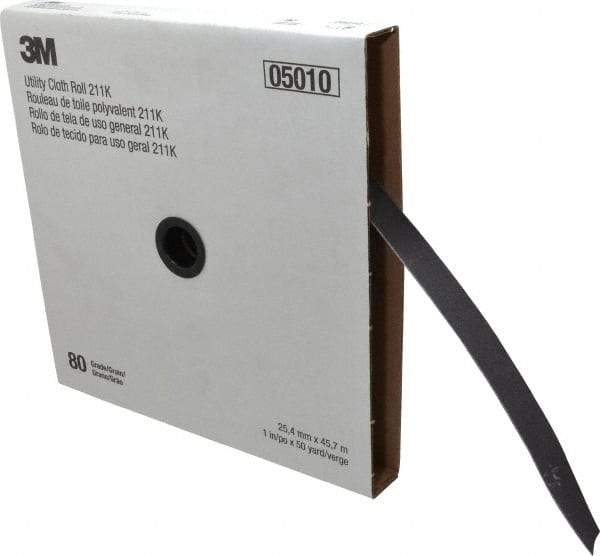 3M - 1" x 50 Yd 80 Grit Aluminum Oxide Cloth Roll - Medium Grade, J Weighted Backing - Americas Industrial Supply