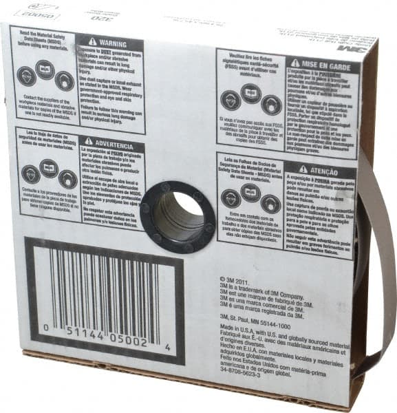 3M - 1" x 50 Yd 320 Grit Aluminum Oxide Cloth Roll - Extra Fine Grade, J Weighted Backing - Americas Industrial Supply