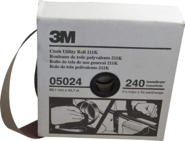 3M - 1-1/2" x 50 Yd 240 Grit Aluminum Oxide Cloth Roll - Very Fine Grade, J Weighted Backing - Americas Industrial Supply