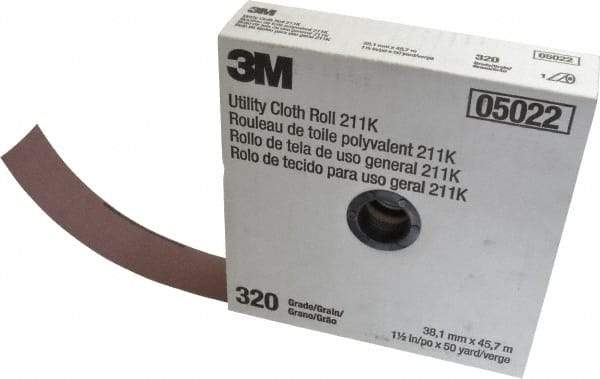 3M - 1-1/2" x 50 Yd 320 Grit Aluminum Oxide Cloth Roll - Extra Fine Grade, J Weighted Backing - Americas Industrial Supply