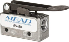 Mead - 0.11 CV Rate, 3 Way Pilot Air Valve - Fingertip Lever Actuator - Americas Industrial Supply