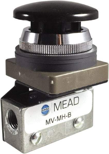 Mead - 0.11 CV Rate, 3 Way Pilot Air Valve - Mushroom Head Actuator - Americas Industrial Supply