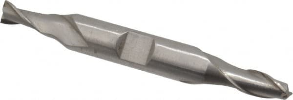 Interstate - 1/4", 1/2" LOC, 3/8" Shank Diam, 3-1/8" OAL, 2 Flute, High Speed Steel Square End Mill - Double End, Uncoated, Spiral Flute, 30° Helix, Centercutting, Right Hand Cut, Right Hand Flute - Americas Industrial Supply