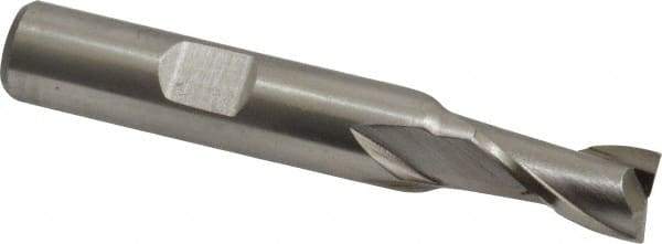 Interstate - 21/64", 9/16" LOC, 3/8" Shank Diam, 2-3/8" OAL, 2 Flute, High Speed Steel Square End Mill - Single End, Uncoated, Spiral Flute, 30° Helix, Centercutting, Right Hand Cut, Right Hand Flute - Americas Industrial Supply