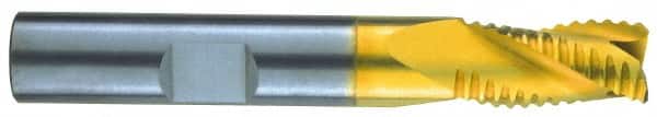 RobbJack - 5/8" Diam, Fine Pitch, 7/8" LOC, 3 Flute Solid Carbide Roughing Square End Mill - TiN Finish, 3-1/2" OAL, 5/8" Shank Diam, Single End, Centercutting, 30° Helix - Americas Industrial Supply