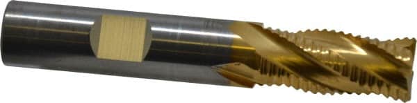 RobbJack - 1/2" Diam, Fine Pitch, 1" LOC, 4 Flute Solid Carbide Roughing Square End Mill - TiN Finish, 3" OAL, 1/2" Shank Diam, Single End, Centercutting, 30° Helix - Americas Industrial Supply