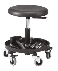 Bevco - 16 to 20-1/4" Hight Maintenance Repair Utility Stool with 16" Plastic Storage Tray - Polyurethane Seat, Black, Five 3" Rubber Wheel Casters - Americas Industrial Supply