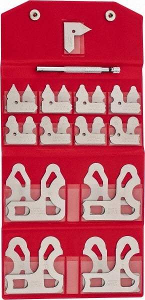 SPI - 25 Piece, 1/64 to 1/2 Inch Radius, Stainless Steel Radius Gage Set - Satin Chrome Coated - Americas Industrial Supply