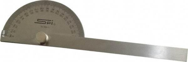 SPI - 6 Inch Long Blade, 180° Max Measurement, 1° Dial Graduation, Half Round Head Protractor - Accuracy Up to 5 Min, 0 to 90 to 0 Dial Range - Americas Industrial Supply