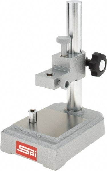 SPI - Rectangular Base, Comparator Gage Stand - 8-1/2" High, 5-3/4" Base Length x 4" Base Width x 1-1/2" Base Height, Includes Holder - Americas Industrial Supply
